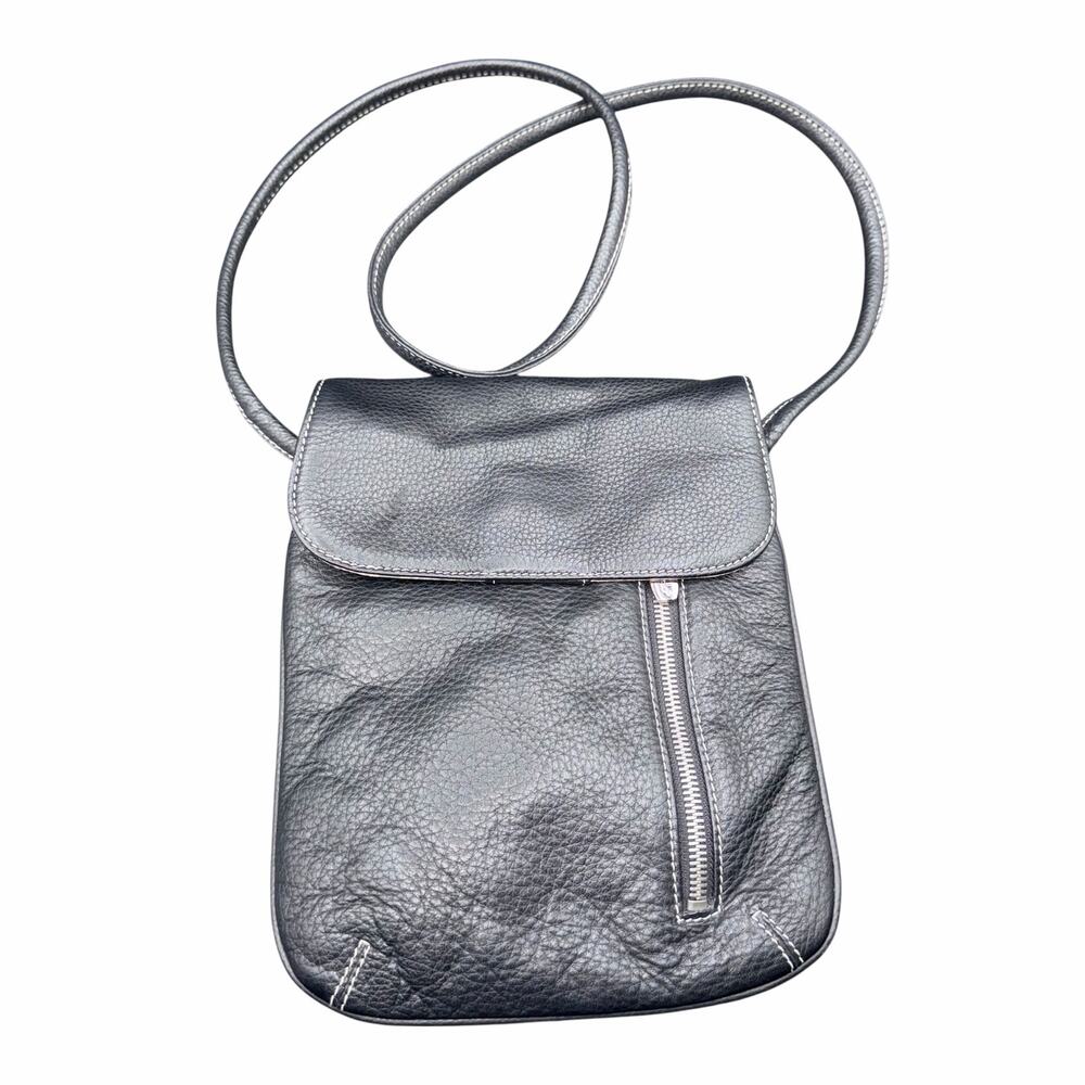 Tignanello Black Pebbled Leather Crossbody Bag Zip Front Flap